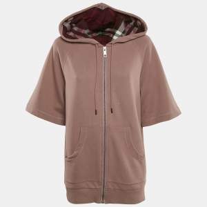 Burberry Pink Cotton Hooded Zip-Up Oversized Jacket XS