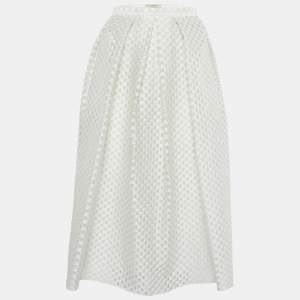 Burberry London White Circular Fil Coupe Crepe Midi Skirt L