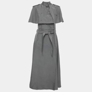 Burberry Grey Taffeta Silk Capelet Trench Dress S