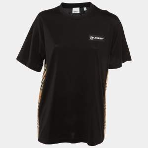 Burberry Black Cotton Check Paneled Oversized T-Shirt S