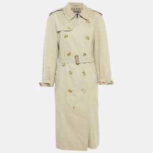 Burberrys' Vintage Beige Cotton Double Breasted Belted Trench Coat XL