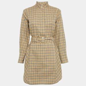 Burberry Brown Vintage Check Cotton Belted Mini Dress S