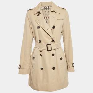 Pre Owned Burberry Beige Gabardine The Kensington Trench Coat S