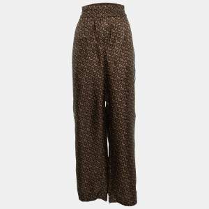 Pre Owned Burberry Brown Monogram Silk Elasticized Waist Pants S