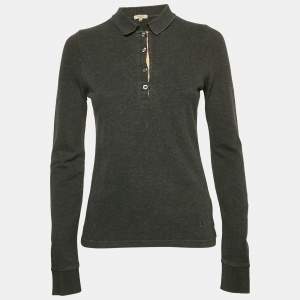 Burberry Grey Cotton Long Sleeve Polo T-Shirt S