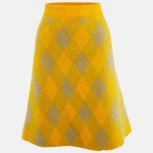 Burberry Yellow Wool Check Plaid Midi Skirt M