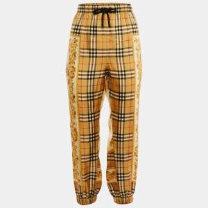 Burberry Beige Printed Nova Check Silk Joggers M