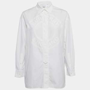 Burberry White Logo Print Cotton Oversized Shirt XS