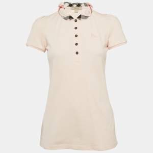 Burberry Pink Checks Collar Pique Polo T-Shirt S