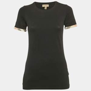 Burberry Black Stretch Cotton Cuffed Sleeve T-Shirt XS 