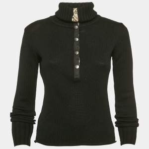 Pre Owned Burberry Black Merino Wool Knit Turtleneck Sweater XS