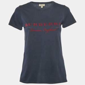 Pre Owned Burberry Blue/Red Cotton Crew Neck T-Shirt XS 