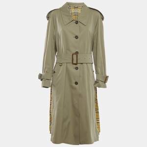 Burberry Green Gabardine Belted Long Coat L