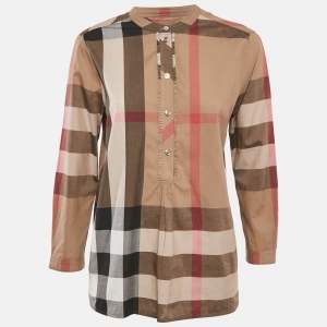 Burberry Beige Checked Cotton Half Placket Tunic M
