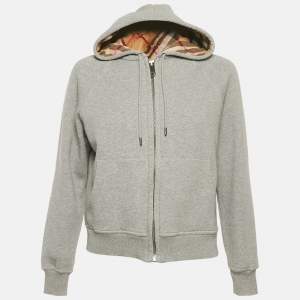 Burberry Grey Cotton Check Hooded Zip-Up Jacket S