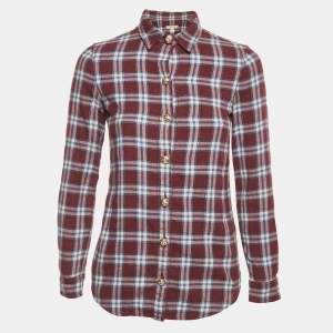 Burberry Burgundy Checks Cotton Long Sleeve Shirt XS