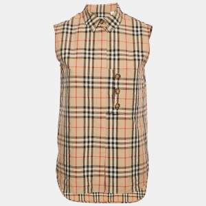 Burberry Beige Beige Checks Cotton Sleeveless Shirt S