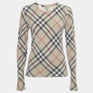 Burberry Beige Nova Check Pattern Jersey Top M 