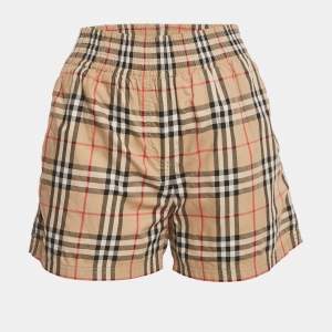 Pre Owned Burberry Beige Check Print Cotton Shorts XS 