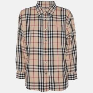 مملوكة مسبقًا Burberry Beige Nova Check Cotton Button Front Shirt XL