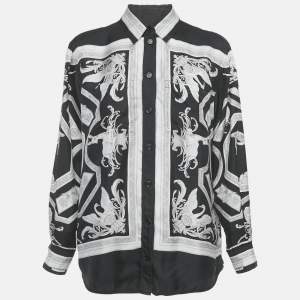 مملوكة مسبقًا Burberry Black Statue Print Silk Blouse S 