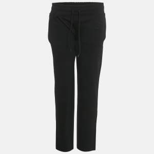 Pre Owned Burberry Black TB Embroidered Crepe Gresham Drawstring Trousers S