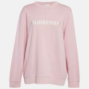 Pre Owned Burberry Pink Logo Print Cotton Crew Neck Sweatshirt XL