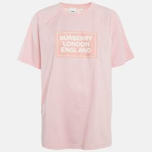 مملوكة مسبقًا Burberry Pink Logo Print Cotton Crew Neck T-Shirt XL