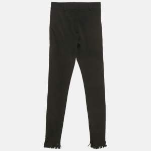 Pre Owned Burberry Black Crepe Fringed Hem Trousers XS