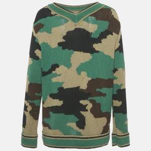 Pre Owned Burberry Multicolor Camouflage Intarsia Cotton Sweater M 