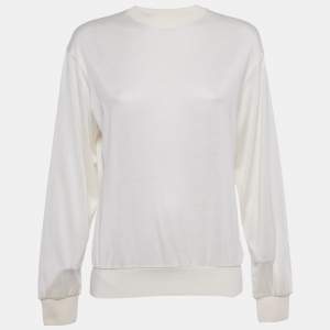 Pre Owned Burberry Ivory Logo Embroidered Silk Blend Sweatshirt XS