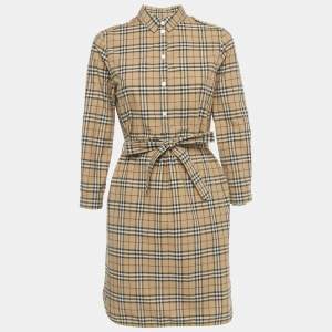 Pre Owned Burberry Beige Check Print Cotton Shirt Dress S 