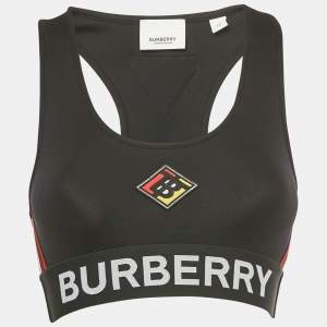 Pre Owned Burberry Black Logo Patch Jersey Sports Bra XS