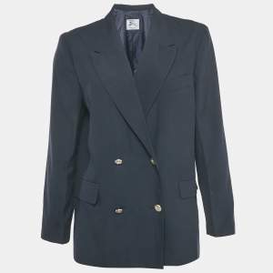 Pre Owned Burberry Navy Blue Wool Blend Double Breasted Blazer XL