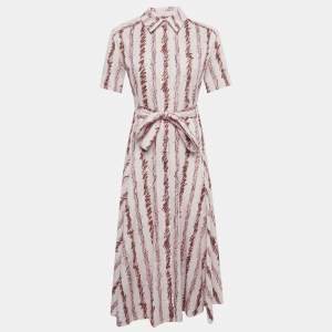 Pre Owned Burberry Pink Scribble Printed Cotton Belted Shirt Dress S