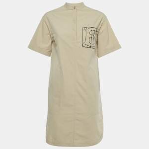 Pre Owned Burberry Beige Cotton Monogram Embroidered Cotton Abbie Mini Dress XS