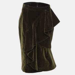 Pre Owned Burberry Green Velvet Ruffle Pencil Skirt S
