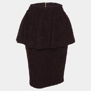 Pre Owned Burberry Burgundy Lace Pencil Skirt S