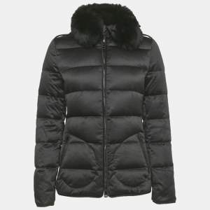 Pre Owned Burberry London Real Fur Trim Nylon Down Jacket S