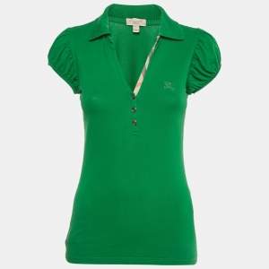 Pre Owned Burberry Green Pique Puff Sleeve Polo T-Shirt S