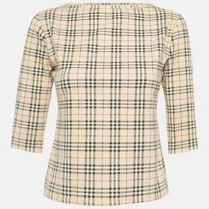 مملوكة مسبقًا Burberry Beige Checks Jersey Long Sleeve Top M
