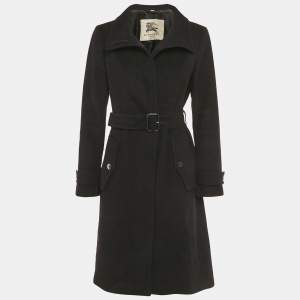 مملوكة مسبقًا Burberry Black Wool Felt Belted Mid-Length Coat M