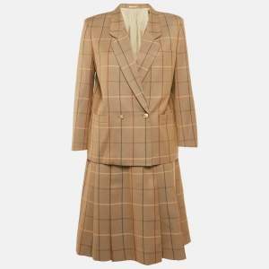 مملوكة مسبقًا Burberry Vintage Beige Checks Wool Skirt Suit M