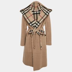 مملوكة مسبقًا معطف بربري بني بغطاء رأس من اللباد الصوفي كبير