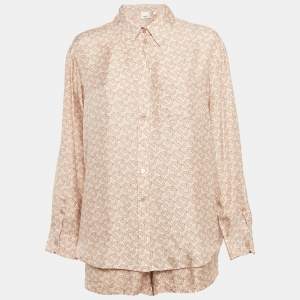 مملوكة مسبقًا Burberry Pink Monogram Silk Shirt and Shorts Set M