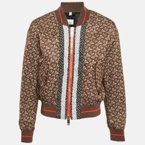 مملوكة مسبقًا Burberry Brown Monogram Print Synthetic Bomber Jacket XS