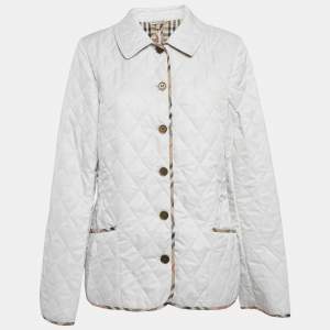 مملوكة مسبقًا Burberry White Synthetic Quilted Button Front Jacket L