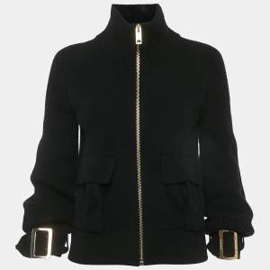 مملوكة مسبقًا Burberry Black Rib Knit Belted Cuff Jacket XS