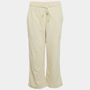 Pre Owned Burberry Cream Terry Drawstring Wide Leg Pants S