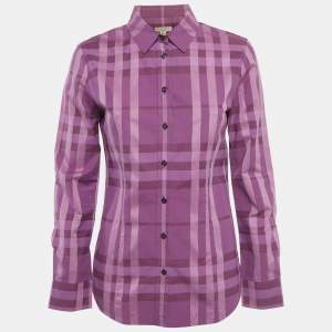 Pre Owned Burberry Purple Checks Cotton Long Sleeve Shirt 